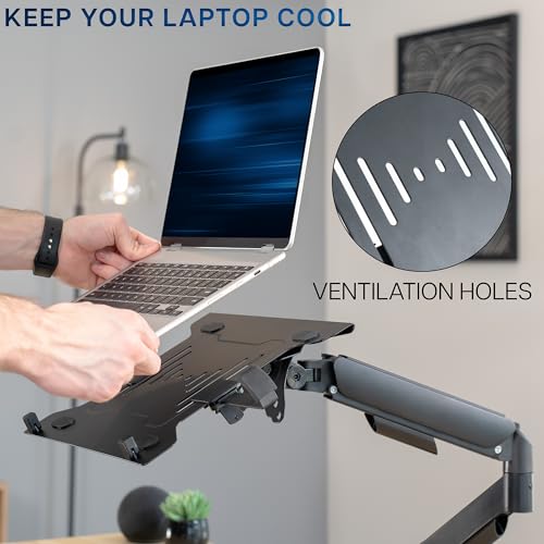 VIVO Universal Adjustable 10 to 15.6 inch Laptop Mount for Desk, Single Mechanical Arm VESA Notebook Stand with C-clamp and Grommet Options, Black, STAND-V001O-L