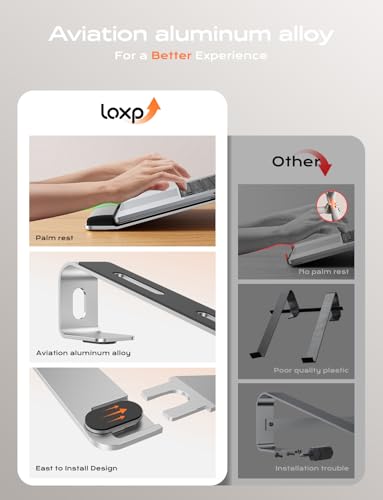 LOXP Laptop Stand for Desk, Aluminum Laptop Riser Holder with Wrist Support | Removable Notebook Stand Ventilated Cooling Computer Riser Ergonomic Lectern Mount Compatible with 10-17” Laptops - color: Silver