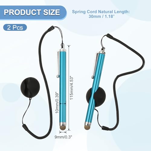 PATIKIL 2 Pcs Screen Capacitive Pen with Spring Rope Fixing Dock High Sensitivity for Mobile Phone Car Navigation GPS POS Tablet Laptop, Light Blue - color: Light Blue