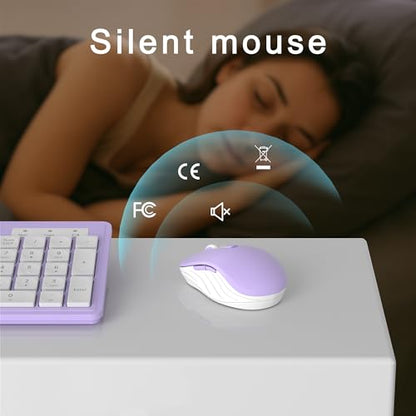 MPTOG Wireless Keyboard and Mouse Combo, Full-Size 104-Key Office Keyboard with 15 Function Keys, Numeric Keypad, Single USB Receiver, Compatible with PC and Laptop(Purple White) - color: Purple White