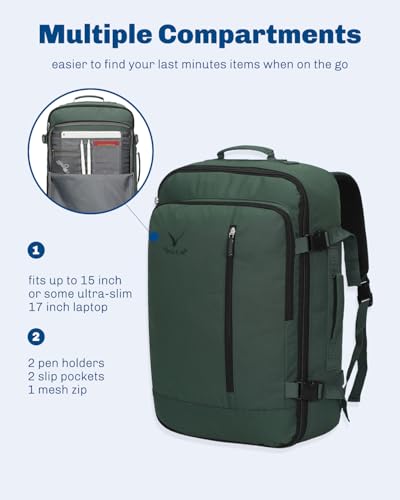 Carry on Backpack 38L Large Travel Backpack for Women Flight Approved Weekender Bag Laptop Backpack Men 15 inches Oliver Green - color: Oliver Green
