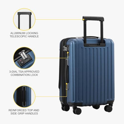 LEVEL8 Grace Carry on Luggage 22x14x9 Airline Approved, 20 Inch Hard Shell Suitcases with Spinner Wheels, Abs+Pc Hard Case Luggages with Tsa Lock for Airplane, Blue - color: Blue, size: 20 Inch