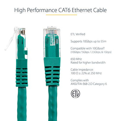 StarTech 3ft CAT6 Ethernet Cable - Green CAT 6 Gigabit Ethernet Wire -250Mhz 100W PoE RJ45 UTP Molded Network Patch Cord with Strain Relief (C6PATCH3GN) | 250MHz bandwidth, Gold-plated RJ45, Patch Cable, Ethernet Cord, UTP Molded Network, Strain Relief, 1