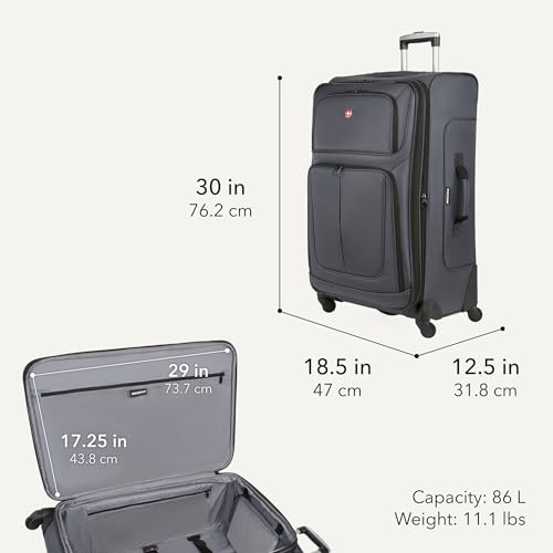 SWISSGEAR Sion Softside Expandable Spinner Luggage Durable Lightweight Travel Suitcase, Dark Grey, Checked-Large - color: Dark Grey, size: Checked-Large