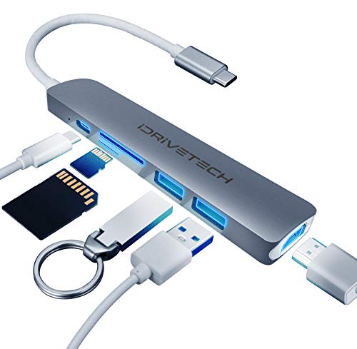 USB C Hub Multiport Adapter - iDriveTech 6 in 1 Docking Station - 2X USB 3.0 Ports, HDMI USB C Adapter, SD/TF Card Reader, USB C Port - Compatible with MacBook and USB Type C Devices - color: Type C to USB, HDMI, SD/TF Card Reader, Type C