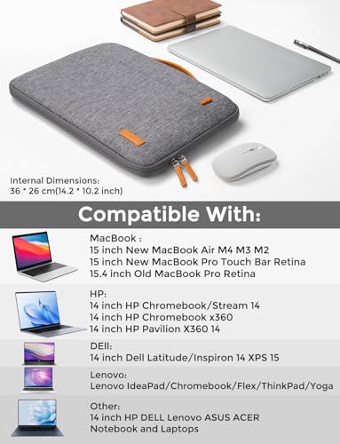 DOMISO 14 inch Laptop Case Sleeve Protective Cover Compatible with 15 inch MacBook Air M4 M3 M2,MacBook Pro,14-15 inch HP Dell ASUS Lenovo Chromebook,Waterproof Computer Cases Bag with Handle,Grey - color: Grey, size: 15" for Macbook Air