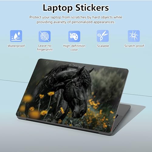 Universal Laptop Skin Sticker with 2 Wrist Pad Skins, Waterproof Scratch Resistant Vinyl Laptop Cover Decal, Cut to Fit for 11–15.6 Inch MacBook HP Dell Lenovo, Black Horse - color: Black Horse
