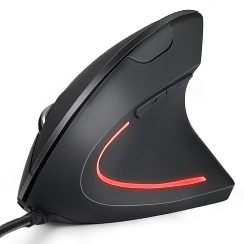 Wired Ergonomic Mouse, USB Wired Vertical Mouse with 800/1200/1600 Adjustable DPI, 6 Buttons Ergonomic Mouse for Laptop/PC/Desktop-Black