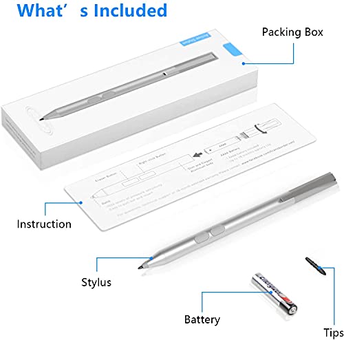 MPP Pen for HP Omnibook X Flip/Envy/Spectre/Pavilion x360 300 Day Battery | Palm rejection, 1024 pressure levels, tilt detection, 2 shortcut buttons, perfect for notes and professional drawing - color: platinum