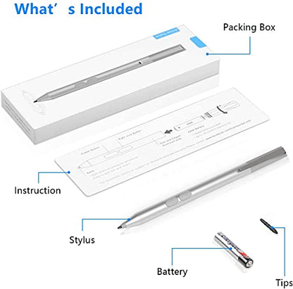 MPP Pen for HP Omnibook X Flip/Envy/Spectre/Pavilion x360 300 Day Battery | Palm rejection, 1024 pressure levels, tilt detection, 2 shortcut buttons, perfect for notes and professional drawing - color: platinum