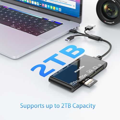 USB 3.0 Multi Card Reader for SD, Micro SD, CF & XD Cards | 7-Slot Memory Card Reader with USB-C, USB-A and Lightning, 5Gbps Transfer for iPhone, iPad, MacBook and PC - color: CR324-R
