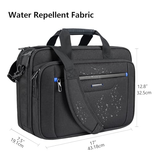 VANKEAN 17.3" Expandable Waterproof Laptop Briefcase for Travel & Business | Multi Functional Compartment,Padded Shoulder Strap,Convenient Luggage Strap,Water-Repellent Fabric,Padded Laptop Compartment - color: Black-blue, size: 17.3 Inch