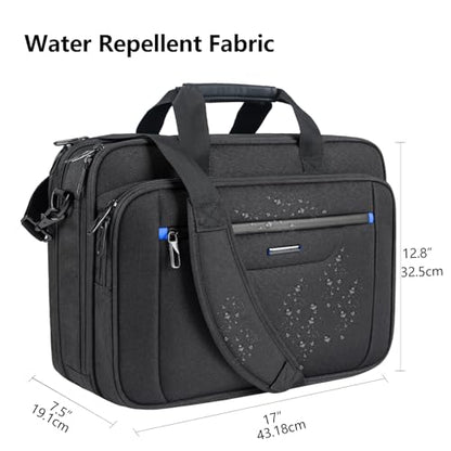 VANKEAN 17.3" Expandable Waterproof Laptop Briefcase for Travel & Business | Multi Functional Compartment,Padded Shoulder Strap,Convenient Luggage Strap,Water-Repellent Fabric,Padded Laptop Compartment - color: Black-blue, size: 17.3 Inch