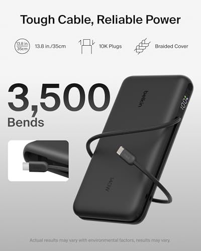 Belkin Portable Charger 25K, Power Bank with Integrated USB C Cable, 158W - Fast Charging Laptop Portable Battery Pack for MacBook Pro 14, iPhone 17 Series, iPad Pro, Galaxy S26, & More - Black