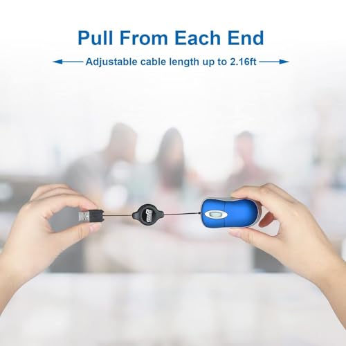 EEEKit 2 Pack Mini Retractable Cable USB Optical Mouse, Blue, Unisex - color: Blue