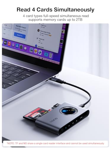 llano 5 in 1 Micro SD Card Reader, for SD/TF/MS/CompactFlash/M2 Cards 5Gbps | for Photographers, USB-C, Plug&Play, 4 Cards Simultaneously Read and Write, Windows, Linux, MAC OS and Chrome OS
