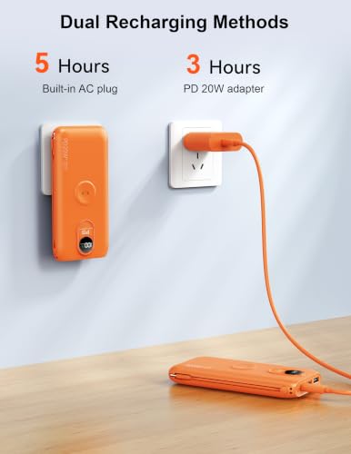 Portable Charger 10000mAh 20W, Wall Plug, 2 Cables, iWatch Charging | Digital Display, Compact Lightweight, USB C Fast Charge, USB-A 18W, Multi Protection, Travel Essential, for iPhone 17 16, Pad - color: Vitality Orange