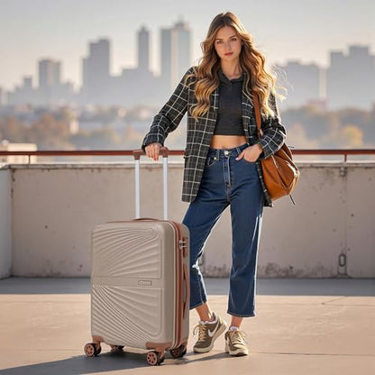 Carry On Luggage Set 22x14x9 Airline Approved Luggage Sets 3 Piece,Suitcases with Wheels,ABS Hard Case Luggage with TSA Lock Spinner Wheels(20 Inch,BP/TB) - color: Champagne