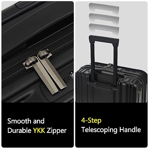 TydeCkare 16" Carry on Luggage with 2 Laptop Compartments, Lightweight Hardshell ABS+PC Suitcase with Dual Control TSA Lock, with YKK Zipper, 4 Spinner Silent Wheels, for Business Travel, Black - color: Black