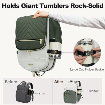 VANKEAN Laptop Backpack for Women (Beige-Army Green, 17.3 Inch) - color: Beige-army Green, size: 17.3 Inch