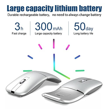 Foldable Arc Wireless Mouse Silent Click Bluetooth 5.3 and 2.4GHz | Dual Modes Portable Curved Mouse for Home, Office, Travel (Silver) - color: Silver