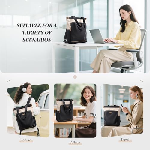 GOLF SUPAGS Convertible Laptop Backpack for Women Casual Daypack Notebook Tote Bag for Work College Travel Leisure (Black & White) - color: Black & White