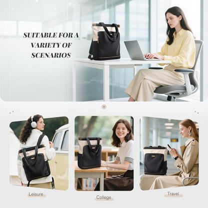 GOLF SUPAGS Convertible Laptop Backpack for Women Casual Daypack Notebook Tote Bag for Work College Travel Leisure (Black & White) - color: Black & White