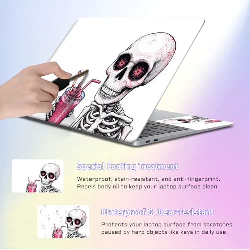 Universal Laptop Skin Sticker Decal, Compatible with MacBook HP Dell Lenovo 12"-15.6", Reusable Vinyl Notebook Cover 3PCS Set, High-Recognition Film-Skeleton Drinking Pink Smoothie - color: Skeleton Drinking Pink Smoothie