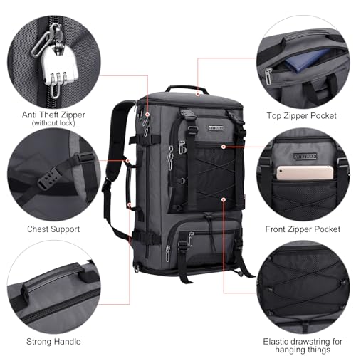 WITZMAN Travel Backpack for Men Convertible Large Carry on Bag | Large Nylon Laptop Backpack Fits 17 Inch, Airline Approved, Shoe Compartment, For Weekend Trips, Daily, B689 Silvery Grey
