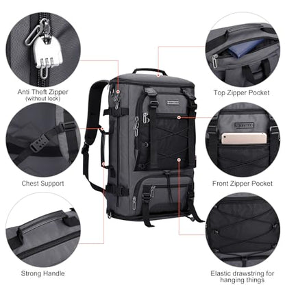 WITZMAN Travel Backpack for Men Convertible Large Carry on Bag | Large Nylon Laptop Backpack Fits 17 Inch, Airline Approved, Shoe Compartment, For Weekend Trips, Daily, B689 Silvery Grey