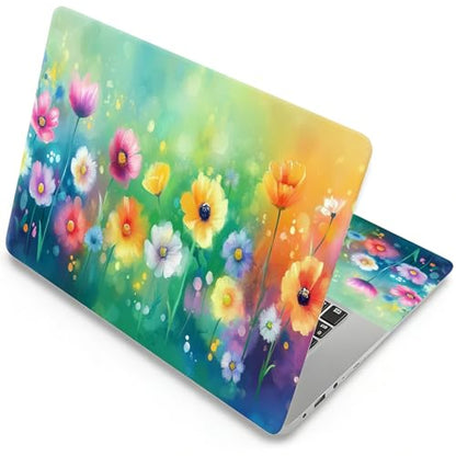 Universal Laptop Skin, DIY Cut-to-Fit Vinyl Cover Compatible with HP, Dell, Lenovo, Mac (13.3" to 15.6"), Anti-Scratch, No Residue & Bubble-Free Protective Decal Sticker, Colorful Wildflower - color: Colorful Wildflower