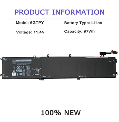 DELL 6GTPY Battery for Dell Precision 5530 5520 5510 XPS 15 7590 9560 XPS 15-9560 9570 9550Vostro 7500 7590 6GTPY P56F GPM03 5XJ28 5D91C 5041C P56F001 P56F002 P56F003 4GVGH 1P6KD 11.4V 97Wh 6-Cell