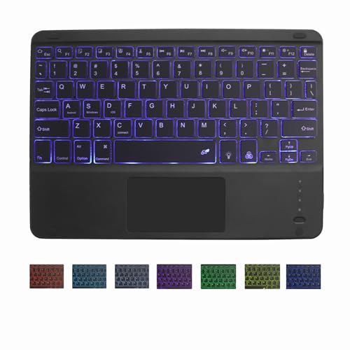 Bluetooth Keyboard with Touchpad,Ultra Silm 7 Colors Backlit Wireless Keyboard Rechargeable Portable Keypad with Trackpad for iPad iOS Android Windows Tablets PC Smartphone Universal(Black)