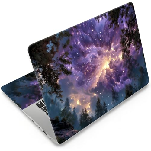 Laptop Skin 12.1-15.6 inch Removable Universal Reusable Laptop Sticker Decal,Waterproof No Residue Vinyl Cover,Scratch-Resistant Cuttable Full Wrap Sticker for Notebook, Purple Starry Nebula Forest - color: Purple Starry Nebula Forest