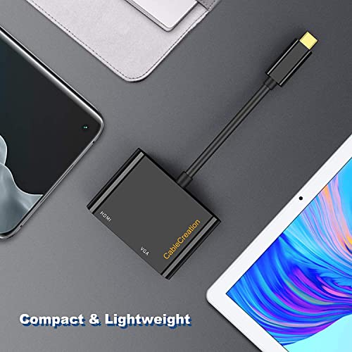 CableCreation USB C to HDMI VGA Adapter for Dual Monitor Adapter | 4k@30HZ, Plug and Play, Compatible with iPhone 17 Plus/17 Pro Max,Galaxy S22 Ultra, MacBook Pro 2020, iPad Pro 2020 - color: Black