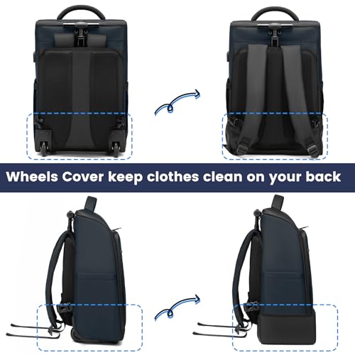 Rolling Backpack Waterproof Commuter Backpack with Wheels for Business, Laptop Compartment for 15.6-Inch Laptop, Wheeled Carry-On Bag for Adults - color: Deep Blue