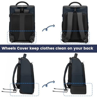 Rolling Backpack Waterproof Commuter Backpack with Wheels for Business, Laptop Compartment for 15.6-Inch Laptop, Wheeled Carry-On Bag for Adults - color: Deep Blue