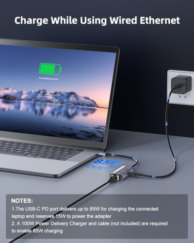 2.5Gb USB C to Ethernet Adapter with PD 100W, USB Network Adapter, RJ45 LAN | 2500Mbps Speed | Plug & Play | USB-C to RJ45 and PD Charging | RTL8156B Chipset | NAS, Laptop Compatible | Windows Mac Linux