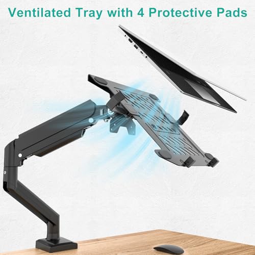 WALI Single Arm Laptop and Monitor Desk Mount for 17" Notebook and Up to 32" Screen, 2-in-1 Adjustable Gas Spring Monitor Arm with Laptop Tray, VESA 75x75 100x100,Holds 22-26.4 lbs, Black (GSMP001NLP) - size: Single, style: Fully Adjustable Desk Mount