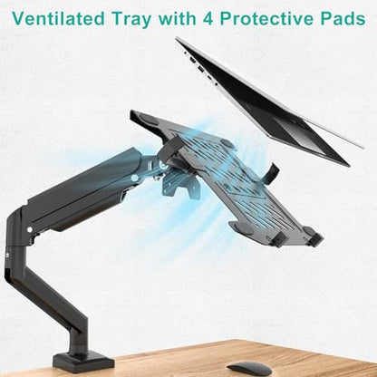 WALI Single Arm Laptop and Monitor Desk Mount for 17" Notebook and Up to 32" Screen, 2-in-1 Adjustable Gas Spring Monitor Arm with Laptop Tray, VESA 75x75 100x100,Holds 22-26.4 lbs, Black (GSMP001NLP) - size: Single, style: Fully Adjustable Desk Mount