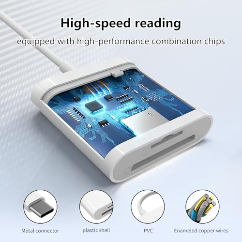 SD Card Reader for iPhone 15/16/17, Sd Card Reader USB C,Micro Sd Card Reader for ipad, USB C Sd Card Reader for ipad,Plug and Play No App Required,Adapter for Digital Camera to Phone