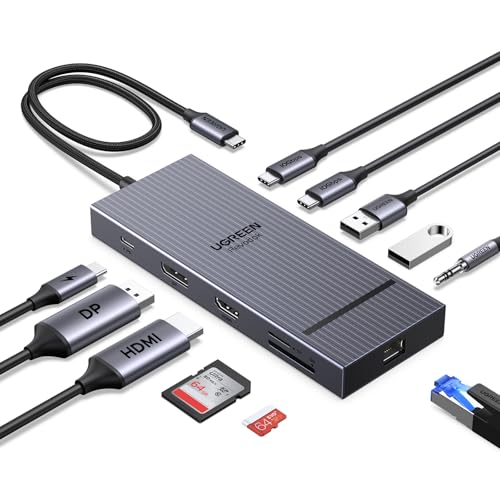 UGREEN USB C Docking Station Dual Monitor, 11-in-1 Dock with HDMI and DP | Dual 4K@60Hz, 2x10Gbps USB-C, 2xUSB-A, 100W PD, SD/TF 3.0, 1G Ethernet, 3.5mm Audio,Revodock Pro USB-C Hub,macOS Mirrors Only