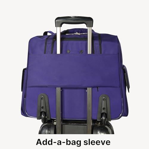 Olympia U.S.A. Deluxe Lightweight Rolling Overnighter Case Overnight Laptop Bag Weekender Travel Carry-On Suitcase Luggage with Wheels and Adjustable Push-Down Handle - color: Black/Purple