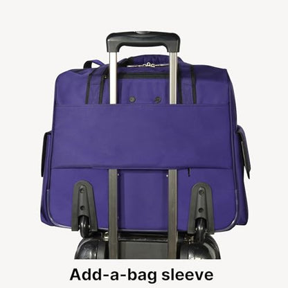 Olympia U.S.A. Deluxe Lightweight Rolling Overnighter Case Overnight Laptop Bag Weekender Travel Carry-On Suitcase Luggage with Wheels and Adjustable Push-Down Handle - color: Black/Purple