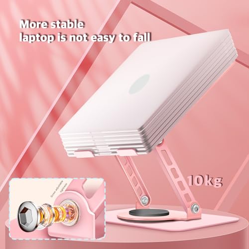 3-Year Swivel Laptop Stand -360°Rotating,Ergonomic Adjustable Metal Design,Fits10-16 Laptops,Ideal for Office&Travel,Foldable&Portable,Mechanical Style,Perfect for Women (Pink) - color: Pink