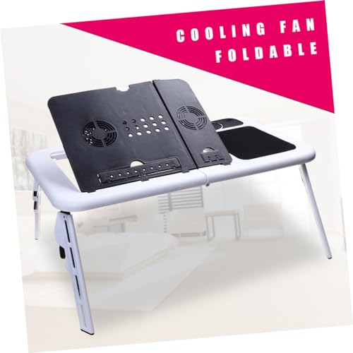 TEHAUX Foldable Laptop Table Tray Desk Quiet Fans Adjustable Height and Angle Non-Slip Legs Mouse Platform USB Cooling for Bed Sofa Couch Black and White Plastic Lap Desk