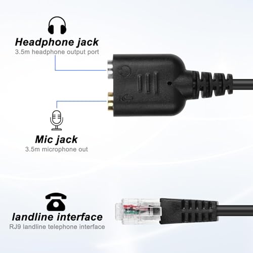 XMSJSIY RJ9 to 3.5mm Headsets Adapter Telephone Phones MIC Audio Splitter Adapter Cable RJ9 4P4C Male to 3.5mm Jack Headphone Microphone Audio Cable - 27CM/10inch