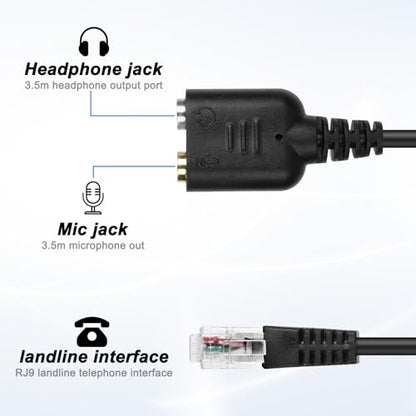XMSJSIY RJ9 to 3.5mm Headsets Adapter Telephone Phones MIC Audio Splitter Adapter Cable RJ9 4P4C Male to 3.5mm Jack Headphone Microphone Audio Cable - 27CM/10inch