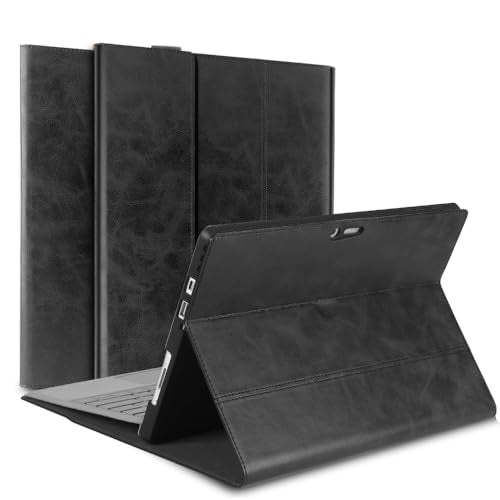 Case for Microsoft Surface Pro 4/5/6/7/7+ 2015/2017/2018/2019/2021 | Genuine Leather Folio Cover fits Surface pro 4/5/6/7 12.3",with Type Cover Keyboard and Pencil Holder,Protective Shell.Black - color: Black, size: Surface Pro 4/5/6/7+ 12.3-inch