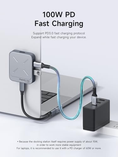 Hagibis Magnetic USB C Hub with Magsafe for iPhone 17 16 15 Pro Max, 7 in 1 Type-C Docking Station 4K@60Hz HDMI SD3.0 TF3.0 Card Solt 100W PD 10Gbps USB-C AUX for MacBook Pro Air, iPad Pro (TC100)
